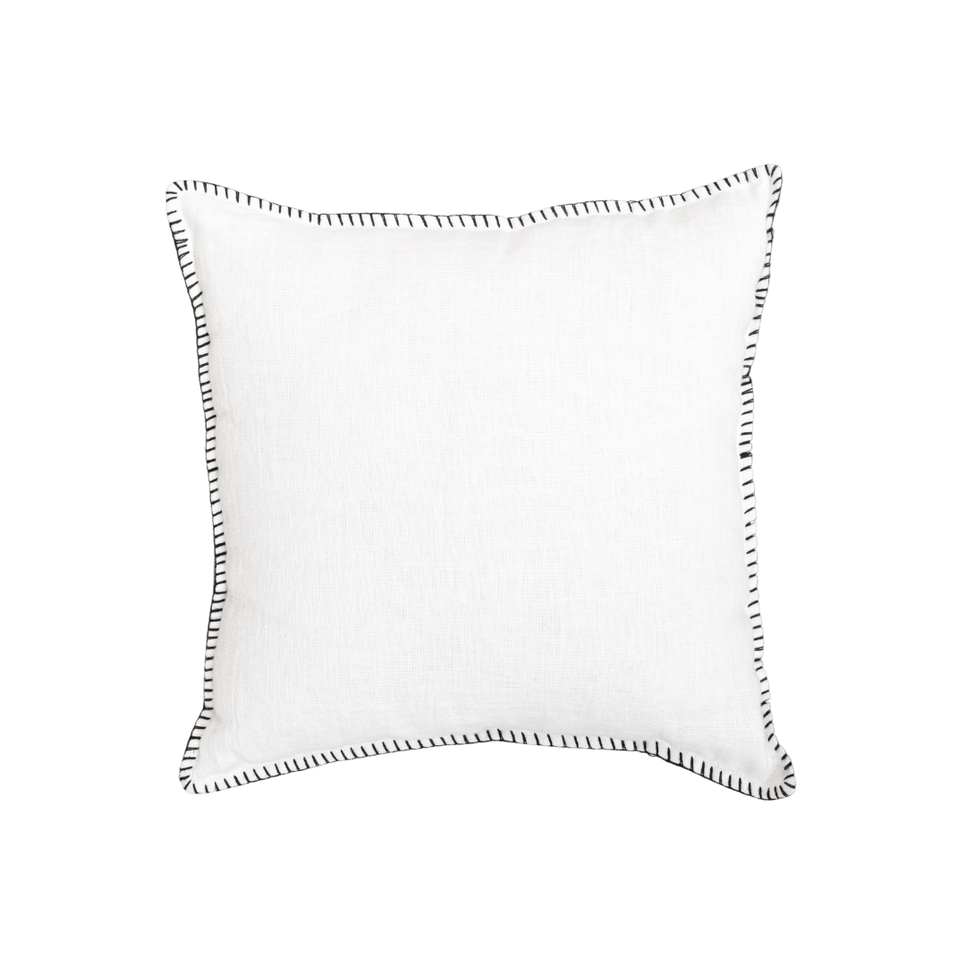 Zoco Home Pillows / Textiles Linen Cushion Cover | Embroidered Edge | White 45x45cm