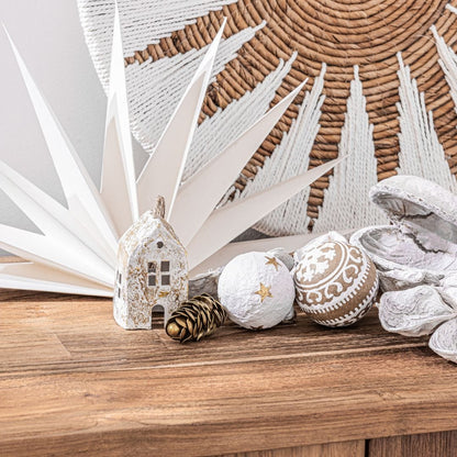Zoco Home Christmas decor Paper Mache Christmas Ball | White
