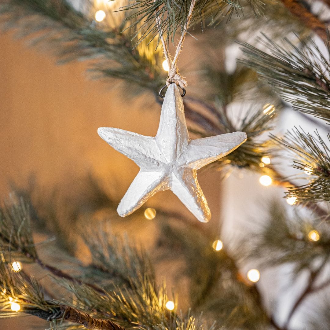 Paper-mâché Christmas Ornament Set of 3 | Handmade Off-White