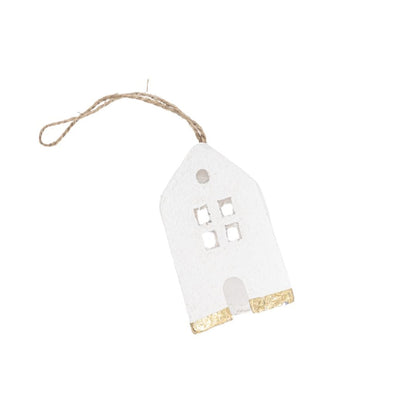 Zoco Home Christmas decor Paper Mache House Ornament Gold bottom