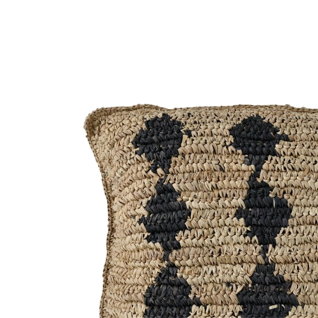 Zoco Home Decor/Textile Raffia Cushion Cover | Black Motif | 50x50cm