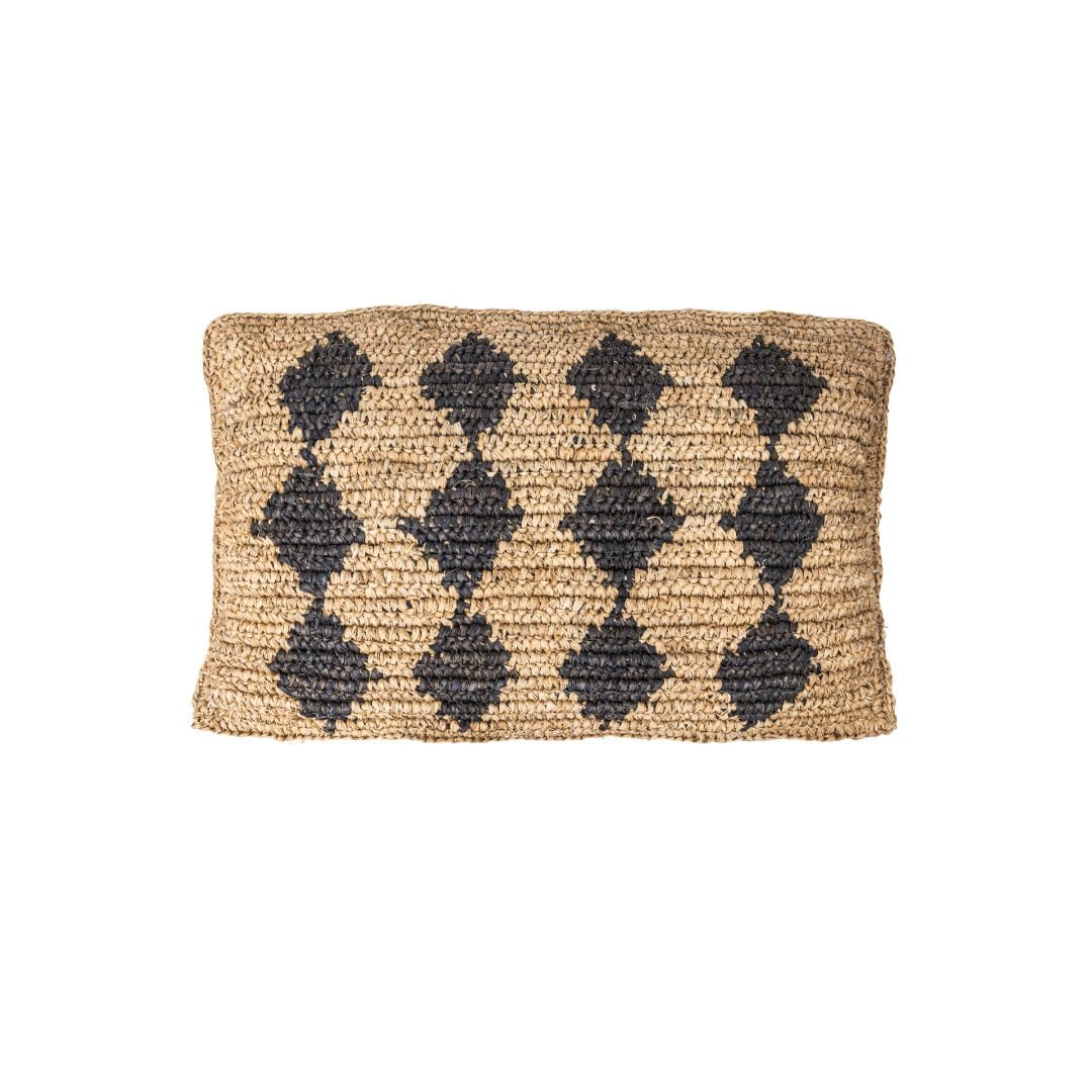 Zoco Home Decor/Textile Raffia Cushion Cover | Black Motif | 60x40cm
