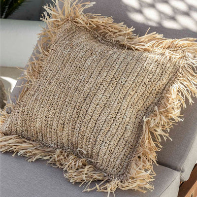Zoco Home Housse de coussin en raphia | Franges | 45 x 45 cm