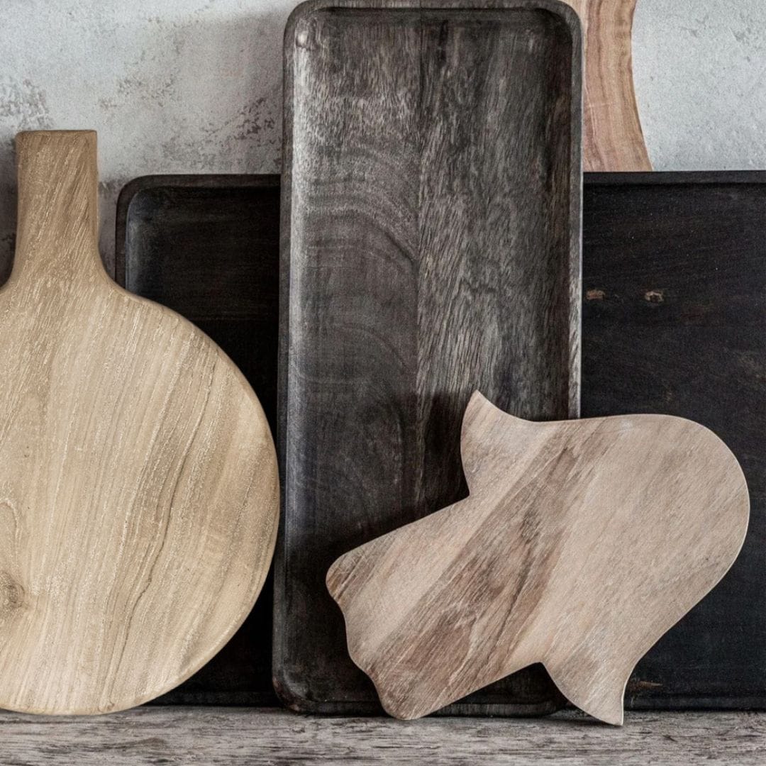 Zoco Home Decor/Kitchen/Accessories Round Teak Cutting Board Paddle Handle