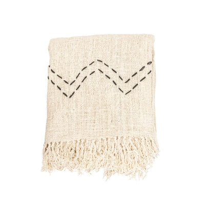 Zoco Home Manta de algodón Soraya con diseño en zigzag | Blanco roto | 235 x 130 cm