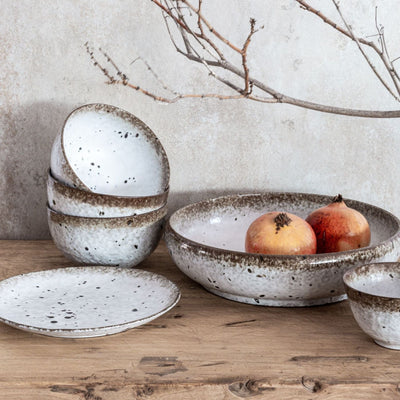 Zoco Home Decor/Kitchen Stoneware Bowl | White/Brown 15x8cm