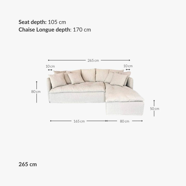 Zoco Home Furniture Tarifa Linen Chaise Longue Sofa