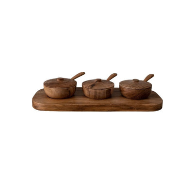 Zoco Home Decor/Kitchen Teak Bowl w/ Spoon Set of 3 | 27x11x8cm