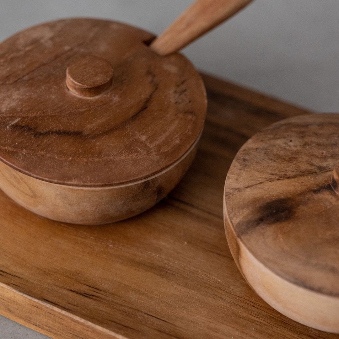 Zoco Home Decor/Kitchen Teak Bowl w/ Spoon Set of 3 | 27x11x8cm