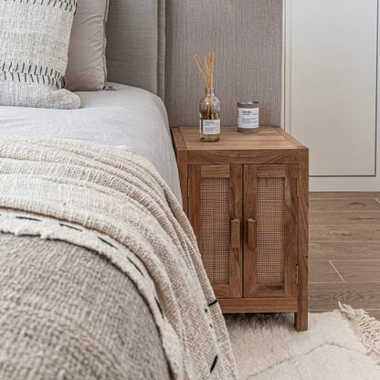 Zoco Home Furniture/Table Teak & Rattan Nightstand