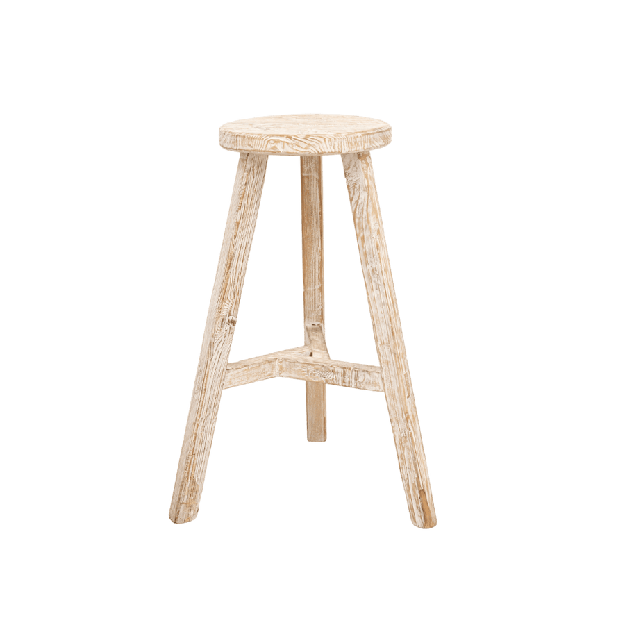 Zoco Home Vintage Elm Wood Round Bar Stool | Light Waxed