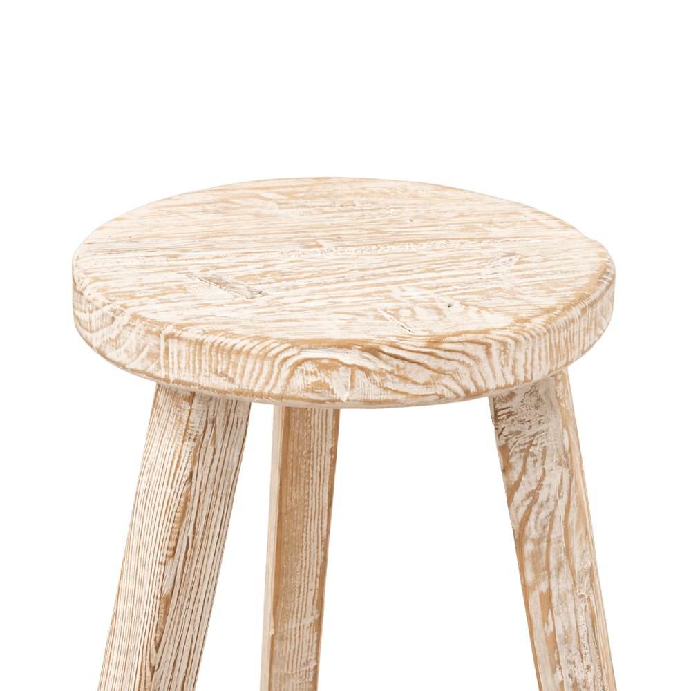 Zoco Home Vintage Elm Wood Round Bar Stool | Light Waxed