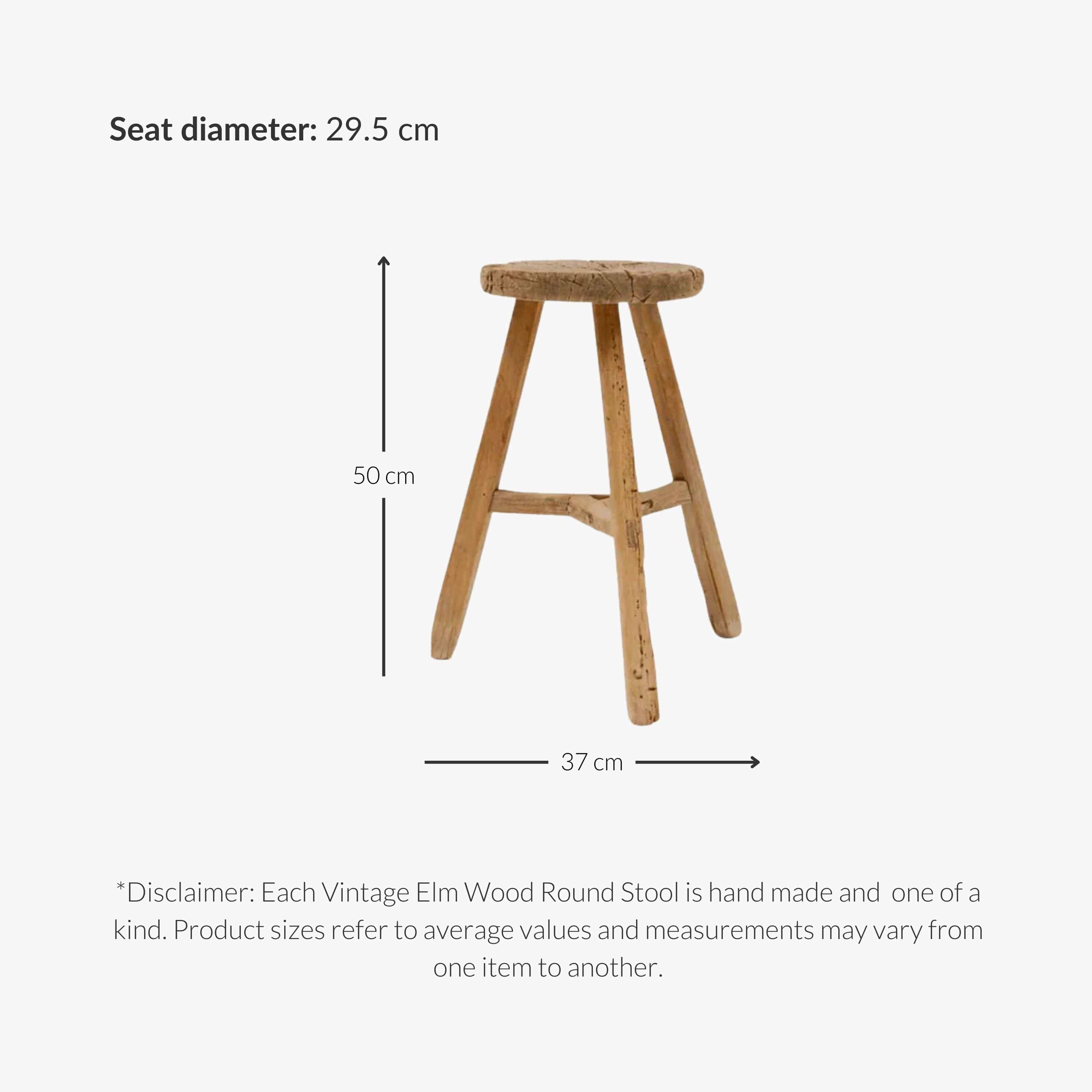 Zoco Home Vintage Elm Wood Round Stool