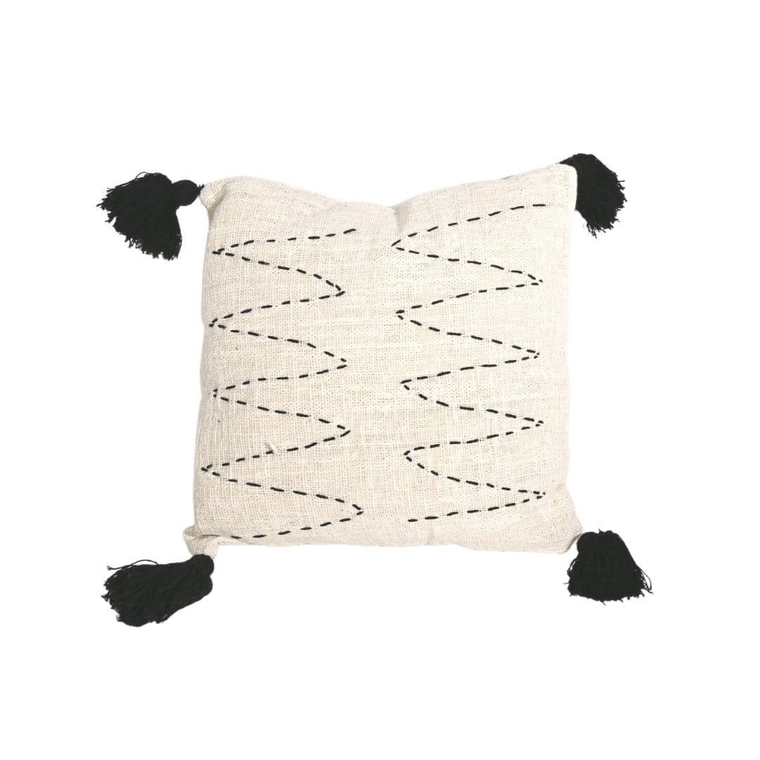 Zoco Home Textiles Bali Cushion Cover | White with Black Pompoms 45x45cm