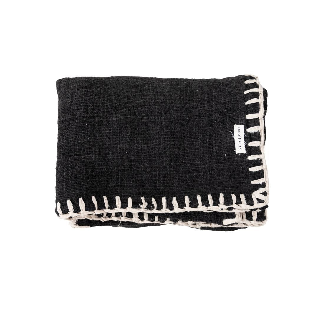 Zoco Home Cotton Hand Woven Blanket Stitch | Black 120x250cm