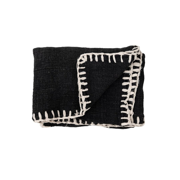 Zoco Home Cotton Hand Woven Blanket Stitch | Black 120x250cm