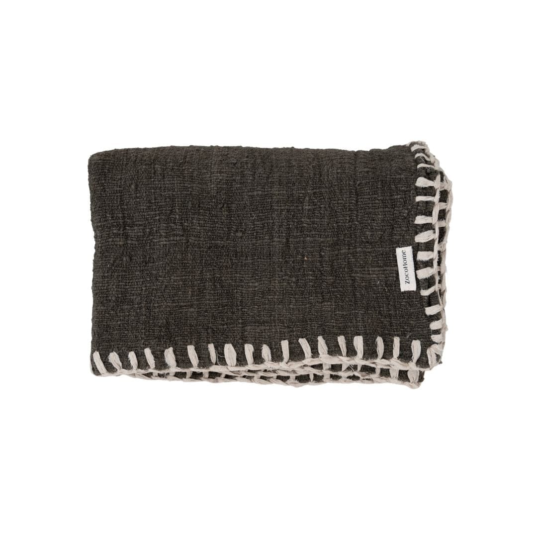Zoco Home Cotton Hand Woven Blanket Stitch | Charcoal 120x250cm