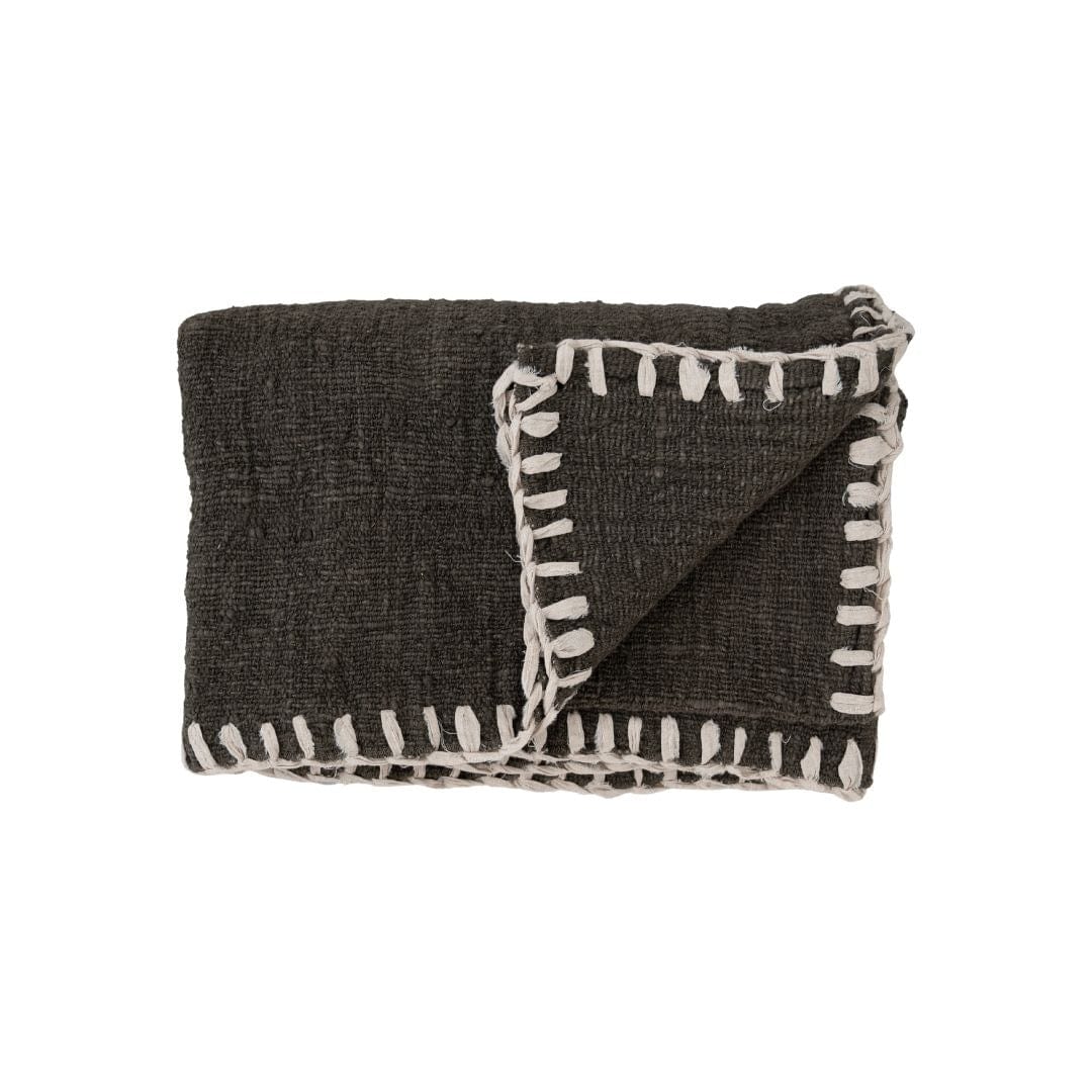 Zoco Home Cotton Hand Woven Blanket Stitch | Charcoal 120x250cm