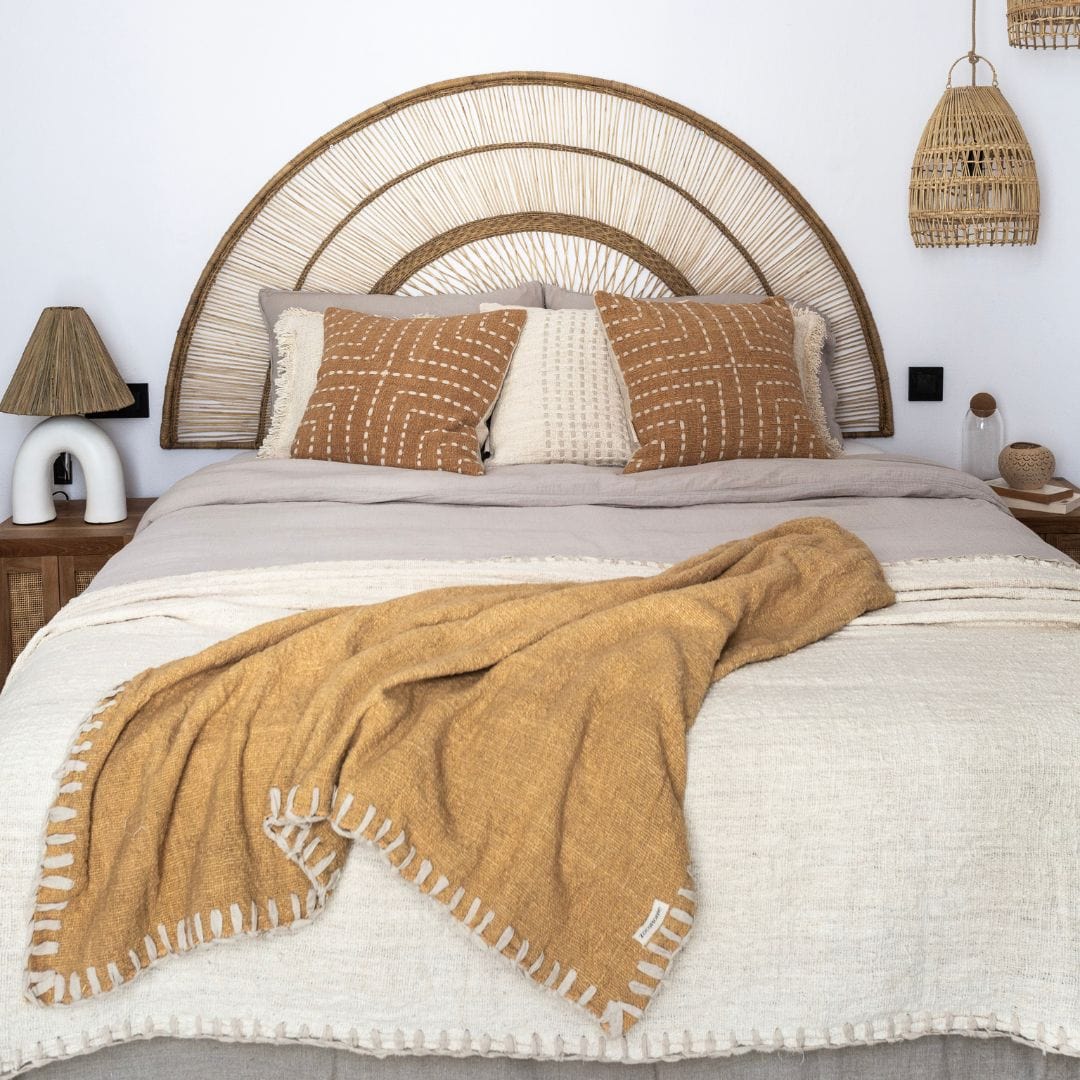 Zoco Home Cotton Hand Woven Blanket Stitch | Mustard 120x250cm