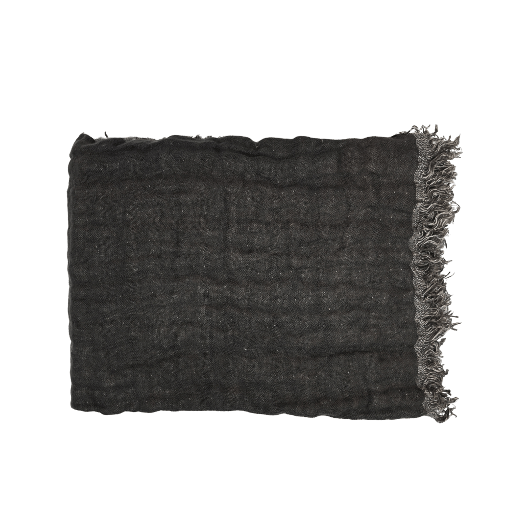 Zoco Home Textiles Linen Bedspread | Natural/Black | 135x200cm