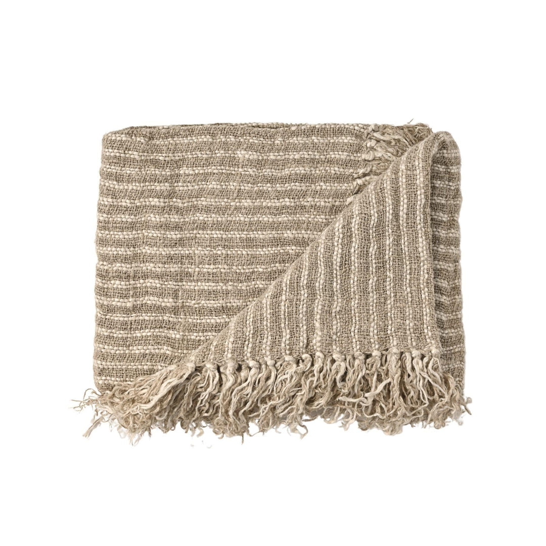 Zoco Home Textiles Linen Bedspread | Natural/White Stripes 170x130cm