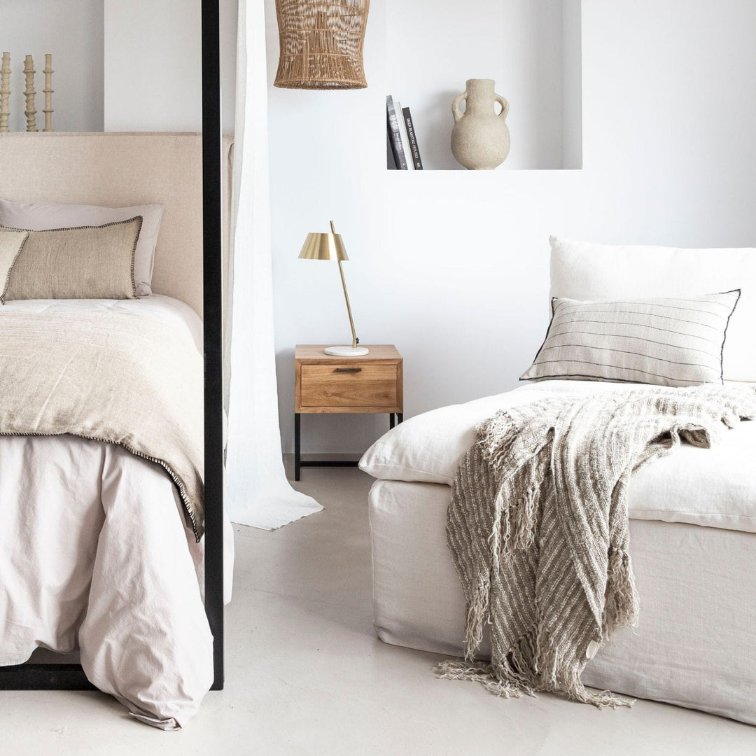 Zoco Home Textiles Linen Bedspread | Natural/White Stripes 170x130cm