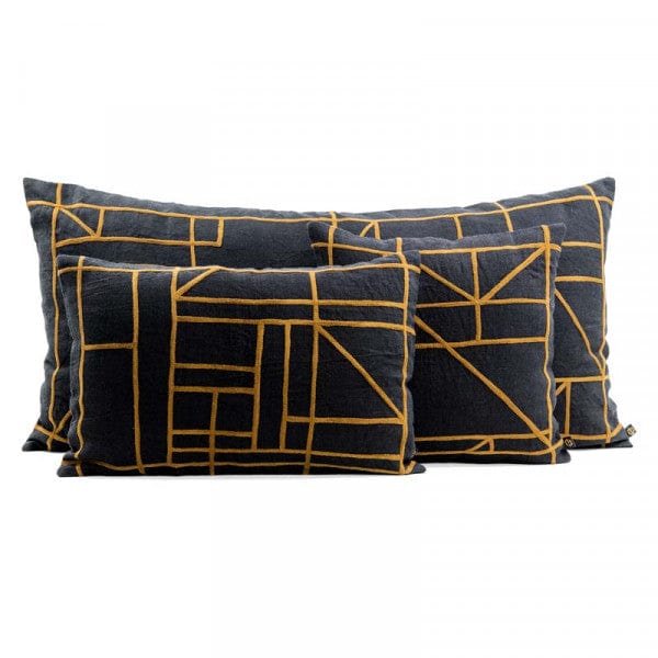 Zoco Home Textiles Linen Cushion Cover | Black/Mostard | 45x45cm
