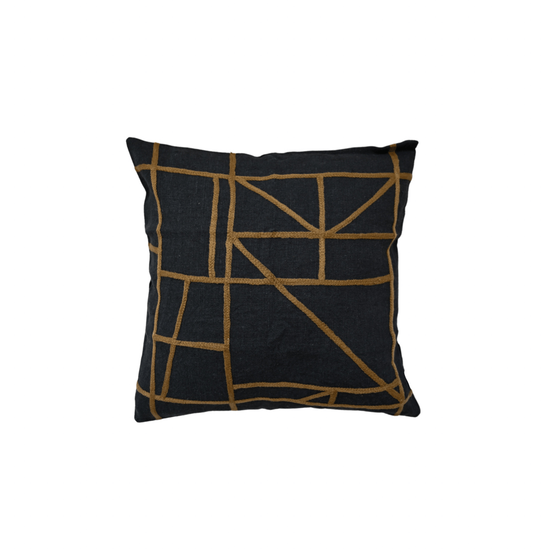 Linen Cushion Cover Black Mustard 45x45cm Zoco Home