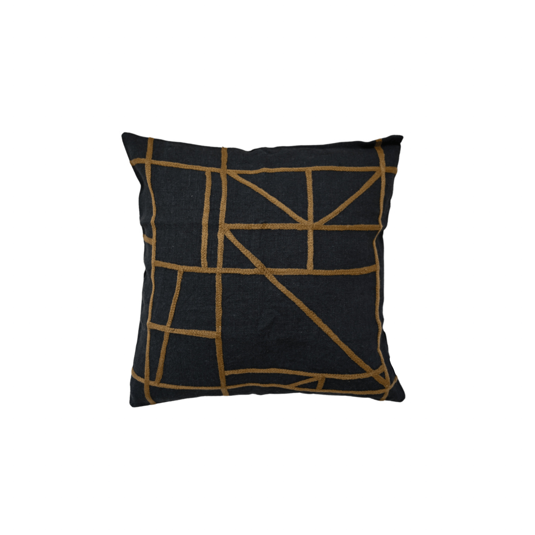 Zoco Home Textiles Linen Cushion Cover | Black/Mostard  45x45cm