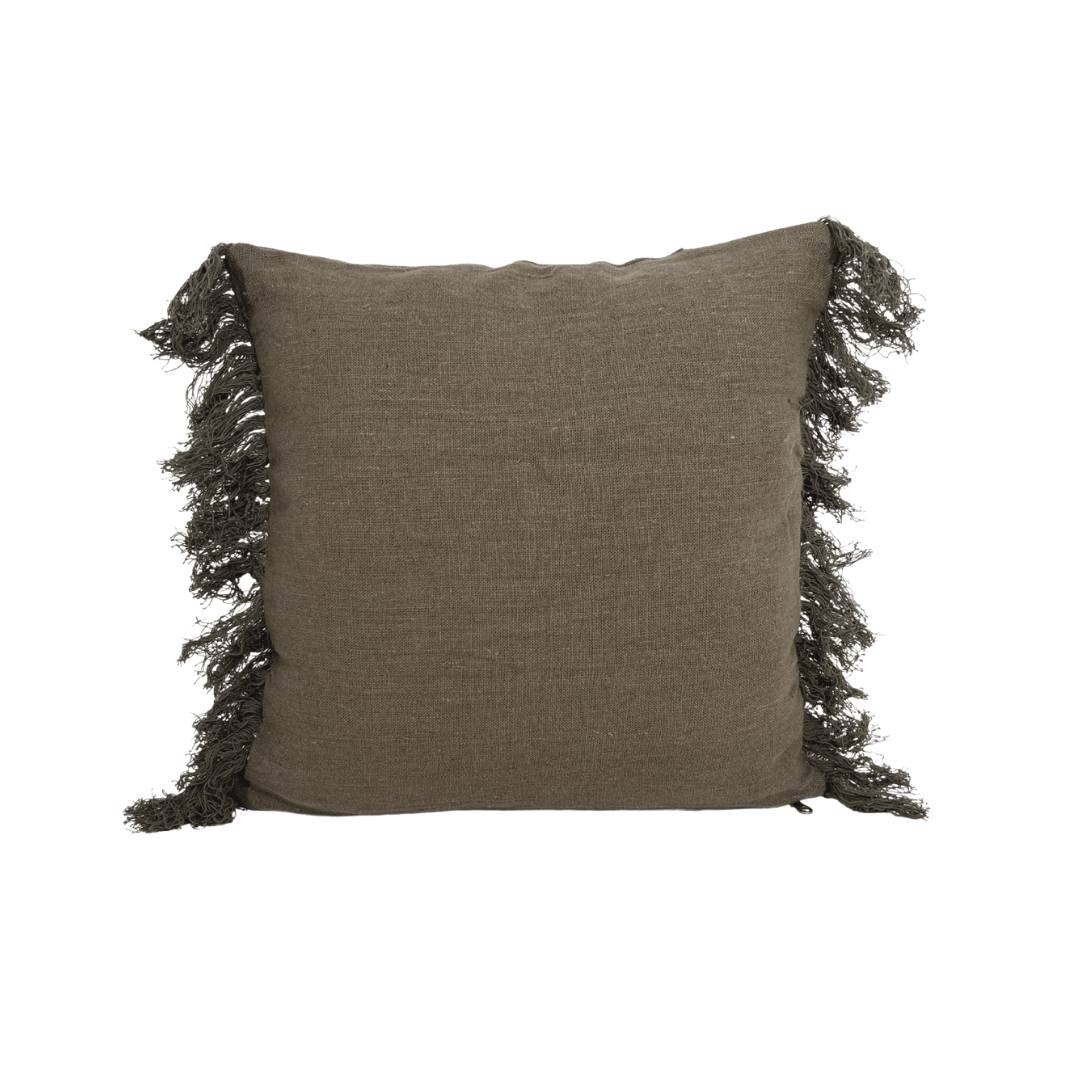 Zoco Home Linen Cushion Cover | Wani Fringes | Kaki 45x45cm