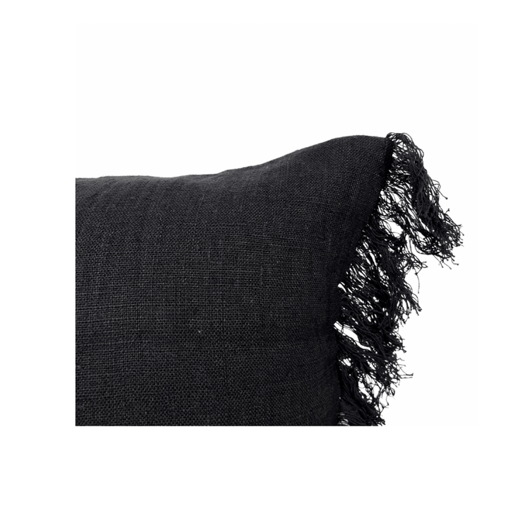 Zoco Home Textile Linen Pillow | Wani Fringes | Black 40x60cm