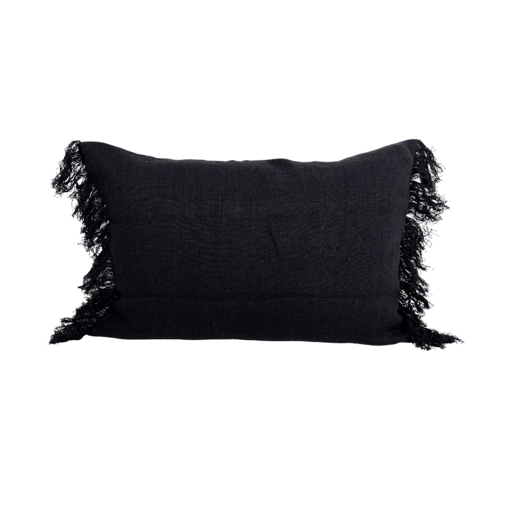 Zoco Home Textile Linen Pillow | Wani Fringes | Black 40x60cm