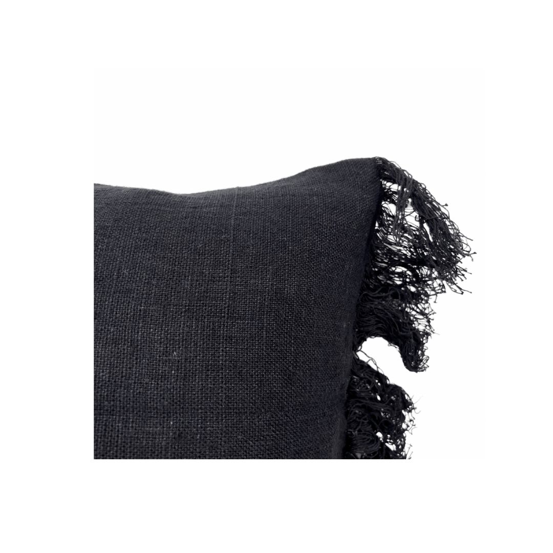 Zoco Home Textile Linen Pillow | Wani Fringes | Black 45x45cm