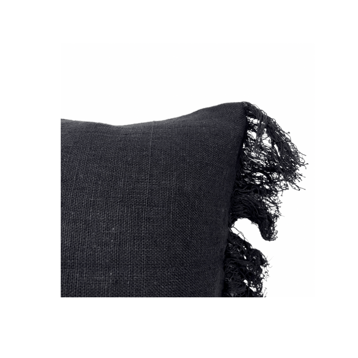 Zoco Home Textile Linen Pillow | Wani Fringes | Black 45x45cm
