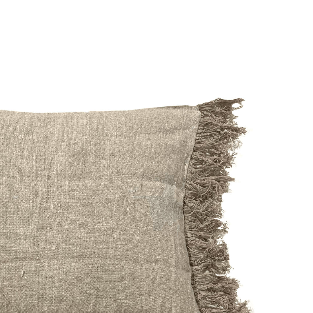 Zoco Home Textile Linen Pillow | Wani Fringes | Natural 40x60cm