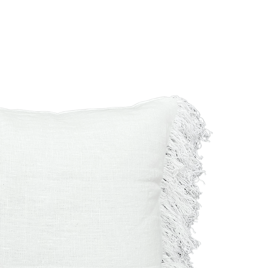 Zoco Home Textile Linen Pillow | Wani Fringes | White 40x60cm