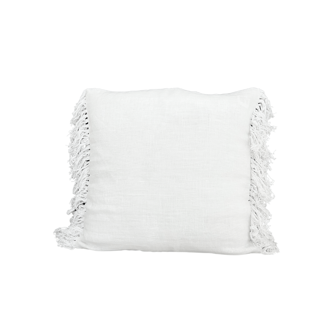 Zoco Home Textile Linen Pillow | Wani Fringes | White 45x45cm