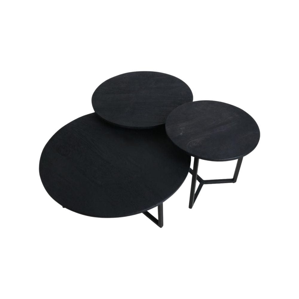 Zoco Home Furnitures Mango Round Coffee Table Set | Black 45x43cm/60x39cm/75x32cm