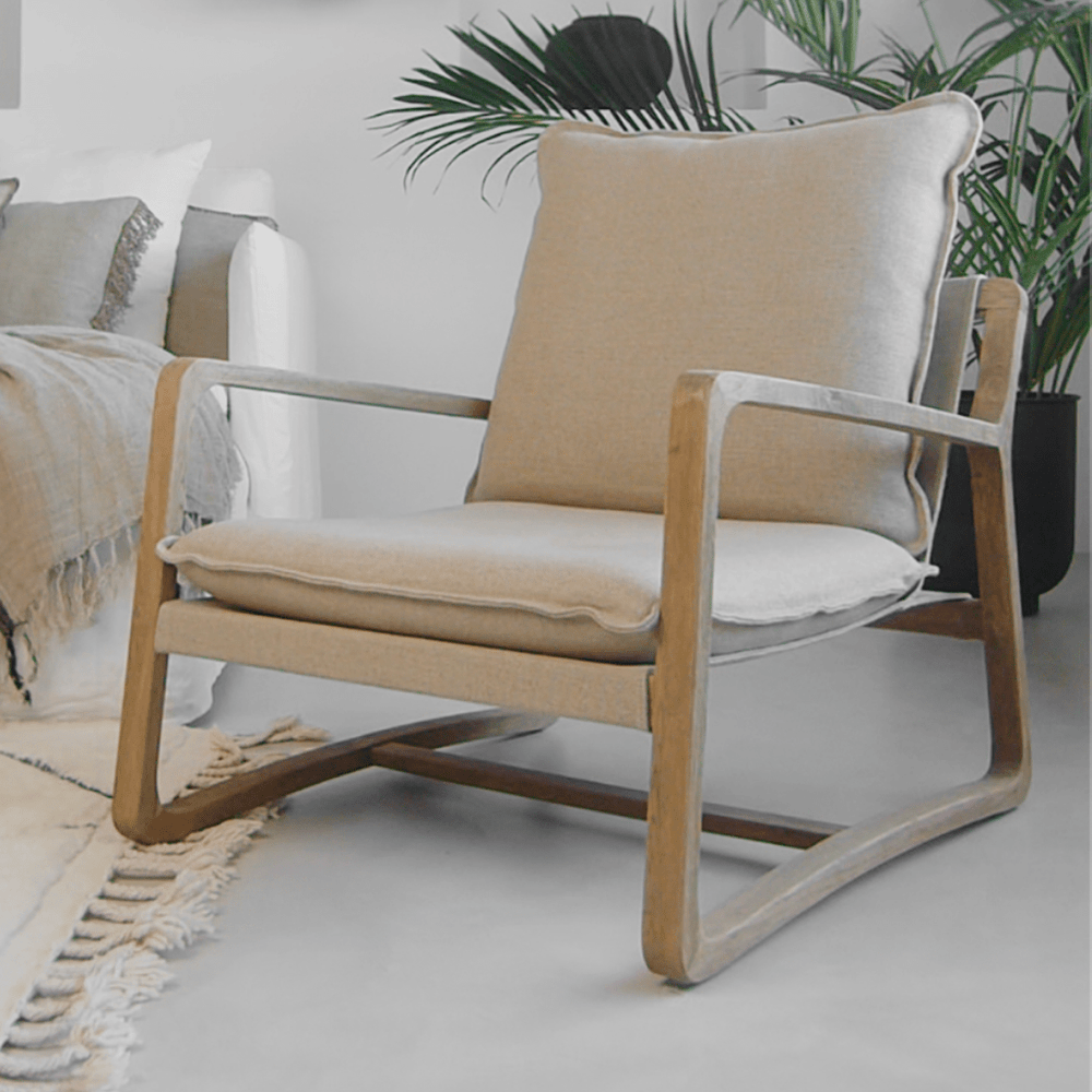 Zoco Home Oak Armchair | Natural Lino 76x93x62cm