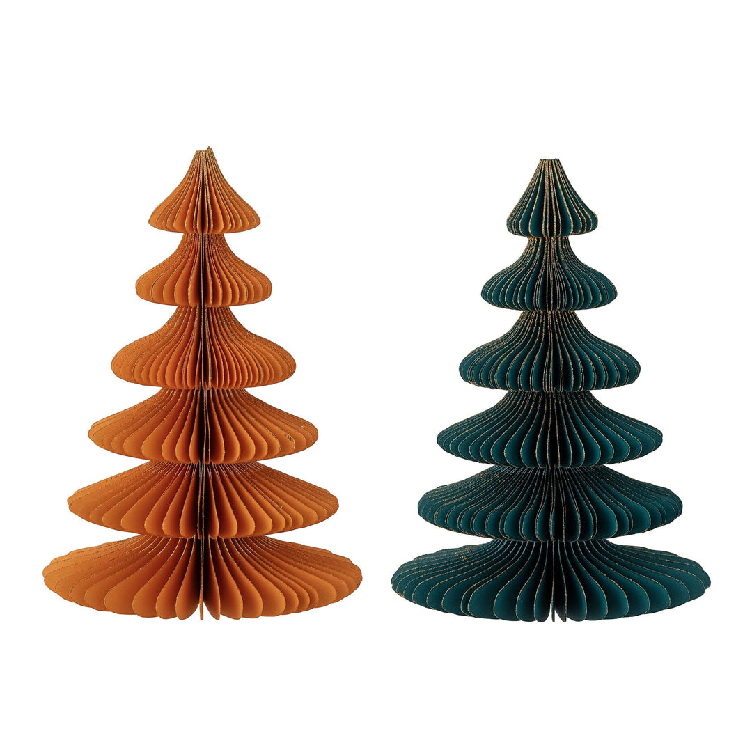 Zoco Home Paper Deco Christmas Tree Set of 2 | Brown & Green 15.5x22.5cm