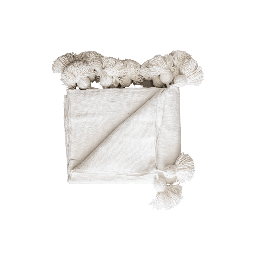 Zoco Home THROWS & BLANKETS PomPom Blanket | White