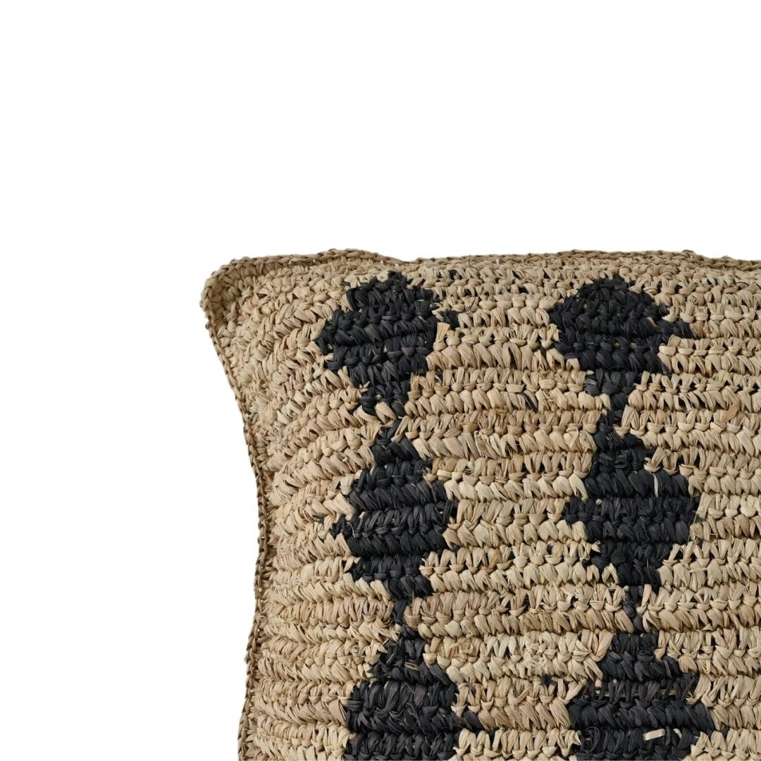 Zoco Home Textiles Raffia Cushion Cover | Black Motif | 50x50cm