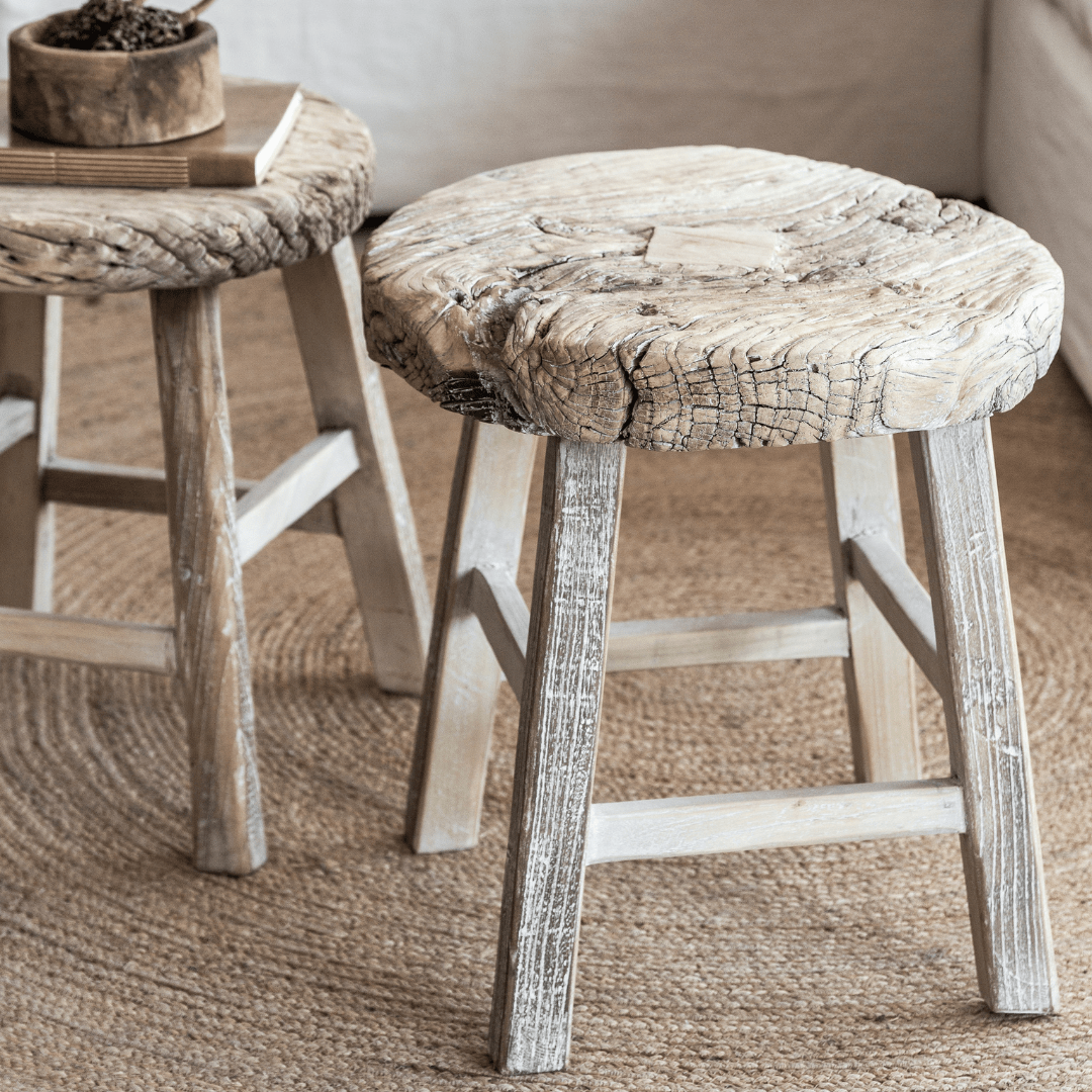 Zoco Home Vintage Elm Wood Round Coffee Table | 45-50cm